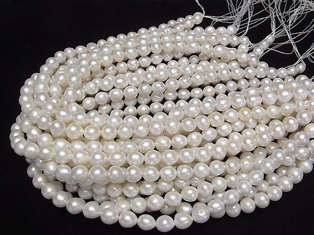 [Video] Fresh Water Pearl AA++ Potato-Drop 8-10mm White 1strand beads (approx. 15inch/37cm)