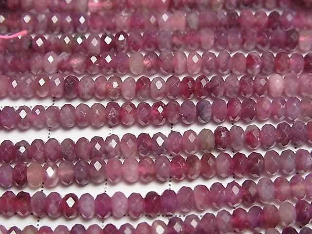 [Video] High Quality! Pink Tourmaline AA+ Faceted Button Rondelle 4x4x2mm half or 1strand beads (approx. 15inch/36cm)