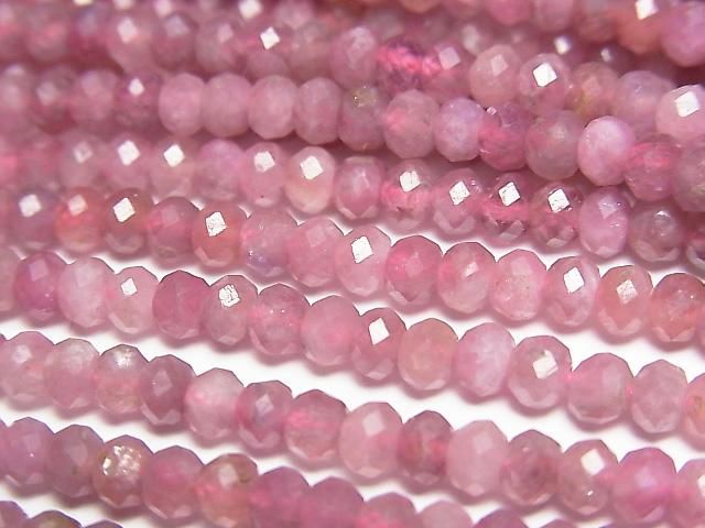 [Video] High Quality! Pink Tourmaline AA+ Faceted Button Rondelle 4x4x3mm half or 1strand beads (approx. 15inch/36cm)