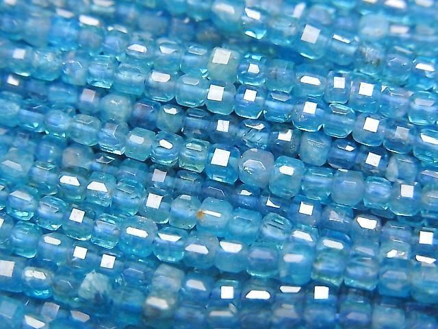 [Video] High Quality! Neon Blue Apatite AAA- Cube Shape 2x2x2mm 1strand beads (approx. 15inch/37cm)
