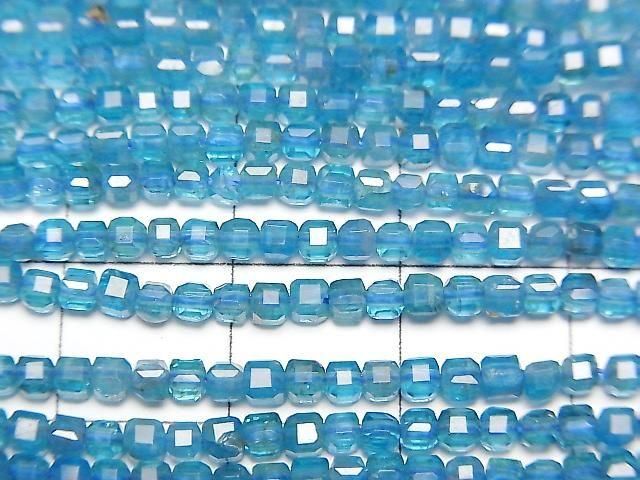 [Video] High Quality! Neon Blue Apatite AAA- Cube Shape 2x2x2mm 1strand beads (approx. 15inch/37cm)