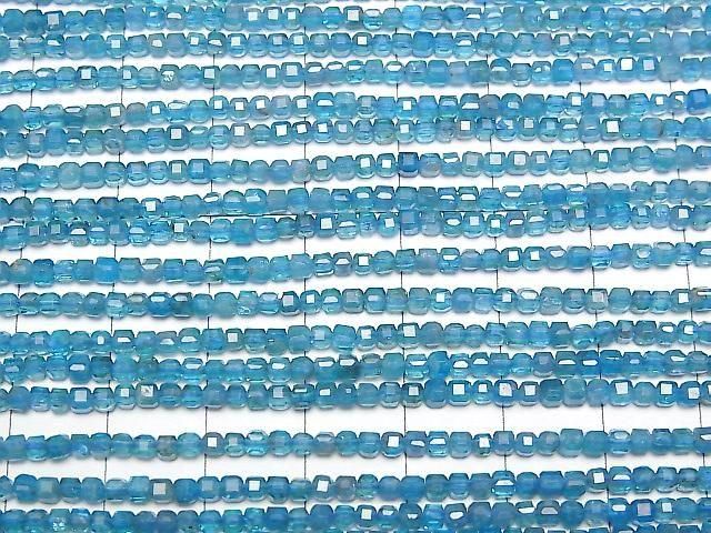 [Video] High Quality! Neon Blue Apatite AAA- Cube Shape 2x2x2mm 1strand beads (approx. 15inch/37cm)