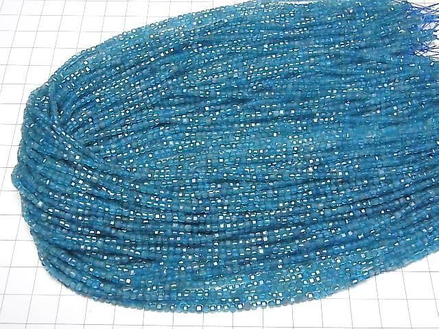 [Video] High Quality! Neon Blue Apatite AAA- Cube Shape 2x2x2mm 1strand beads (approx. 15inch/37cm)