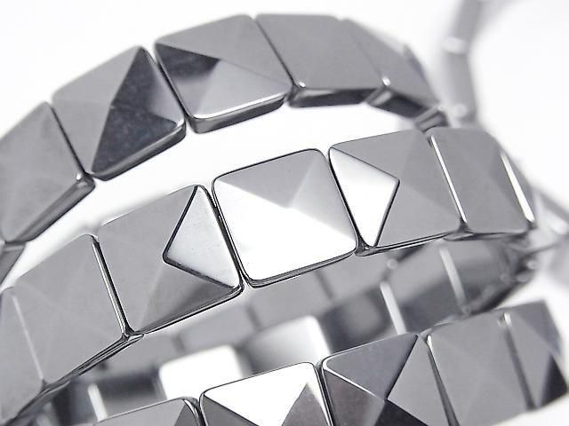 Perles Terahertz à 2 trous, facettées, carrées, 12x12x5mm, 1 fil (Bracelet jonc)