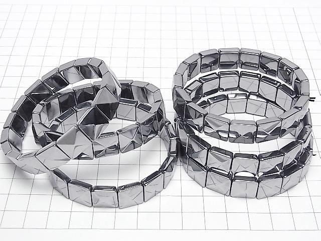 Perles Terahertz à 2 trous, facettées, carrées, 12x12x5mm, 1 fil (Bracelet jonc)