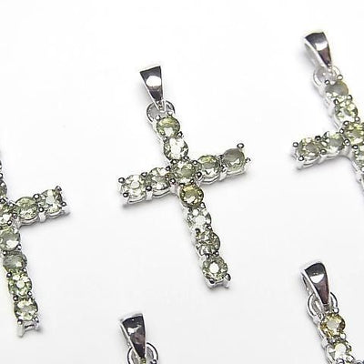 High Quality Moldavite AAA Cross Pendant 19x14mm Silver925 1pc