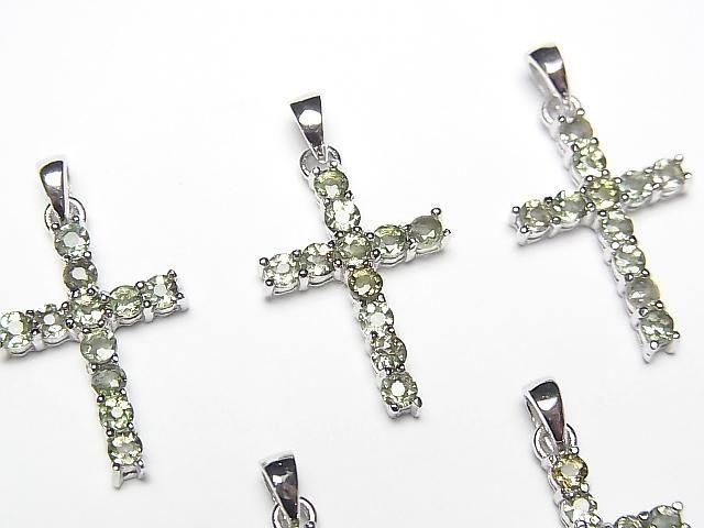 [Video] High Quality Moldavite AAA Cross Pendant 19x14mm Silver925 1pc