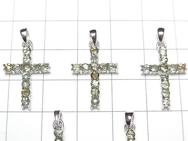 [Video] High Quality Moldavite AAA Cross Pendant 19x14mm Silver925 1pc
