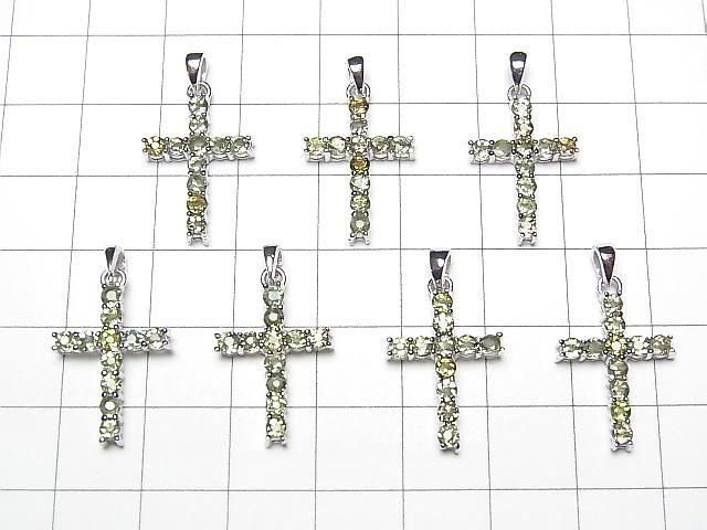 [Video] High Quality Moldavite AAA Cross Pendant 19x14mm Silver925 1pc