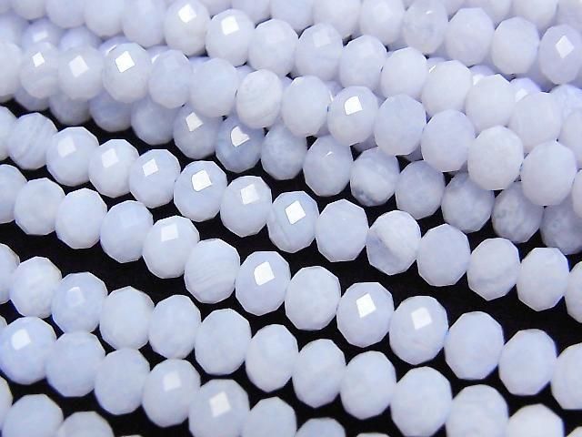 [Video] High Quality! Blue Lace Agate AAA- Faceted Button Rondelle 5x5x4mm half or 1strand beads (aprx.15inch/38cm)