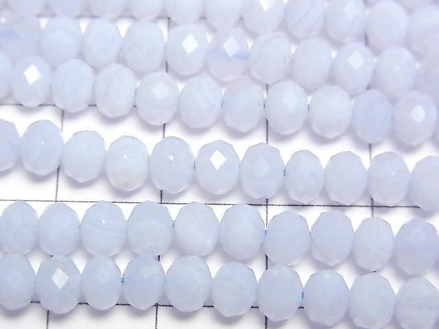 [Video] High Quality! Blue Lace Agate AAA- Faceted Button Rondelle 5x5x4mm half or 1strand beads (aprx.15inch/38cm)