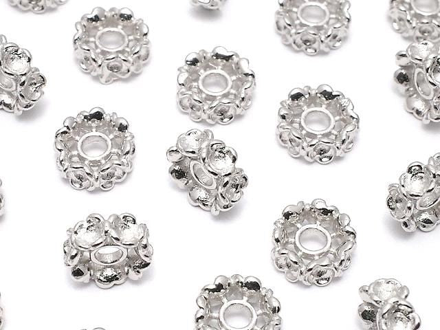 Silver925 Flower Rondelle 7x7x3mm Rhodium Plated 1pc