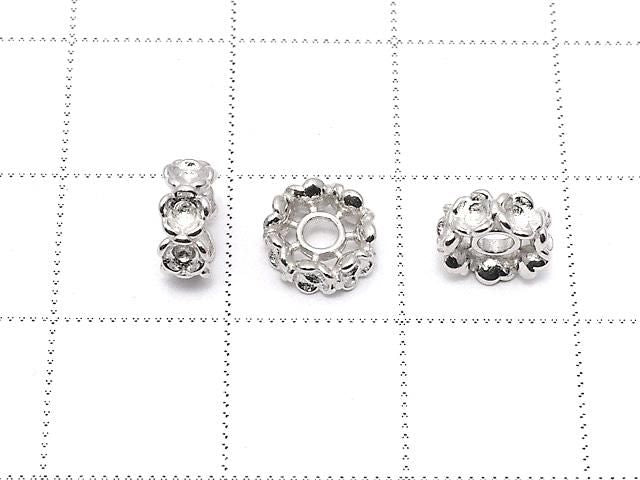 Silver925 Flower Rondelle 7x7x3mm Rhodium Plated 1pc