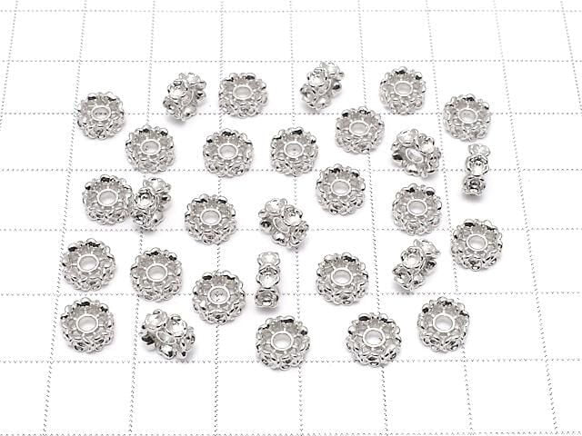 Silver925 Flower Rondelle 7x7x3mm Rhodium Plated 1pc