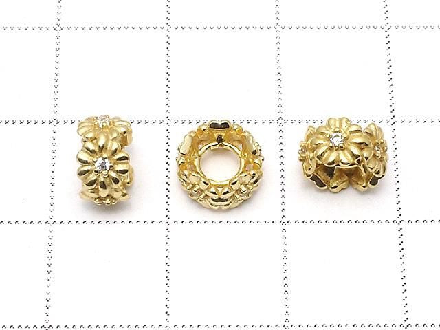 Silver925 Flower Rondelle (with CZ) 8x8x4.5mm 18KGP 1pc