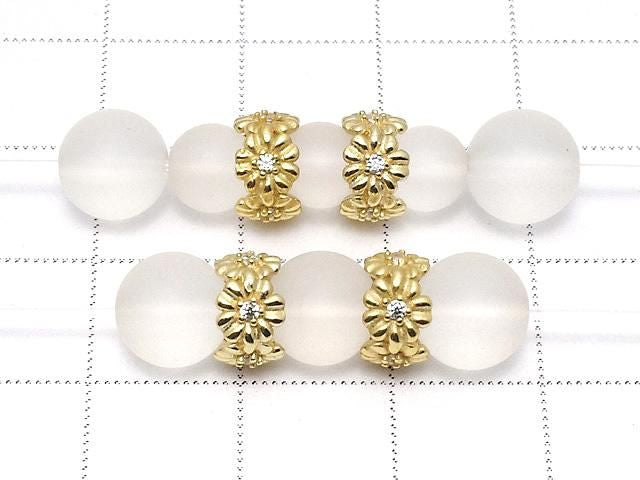 Silver925 Flower Rondelle (with CZ) 8x8x4.5mm 18KGP 1pc