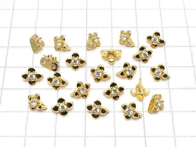 Silver 925 Joint Part Flower Motif (with CZ) 7x8x5.5mm 18KGP 1pc