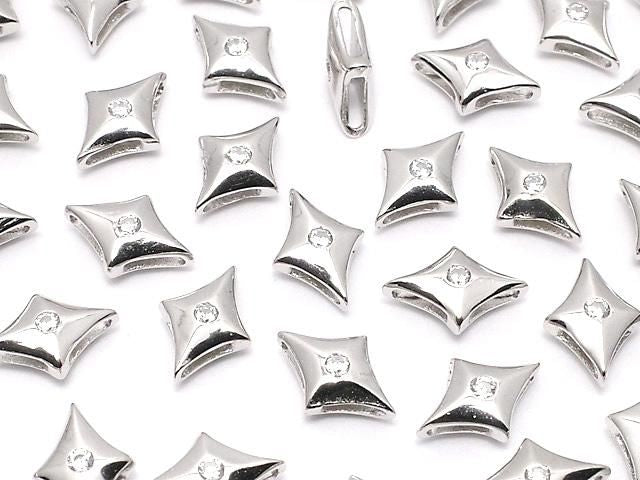 Silver 925 Sparkle Star Motif 7x5x2.5mm (with CZ) Rhodium Plated 2pcs