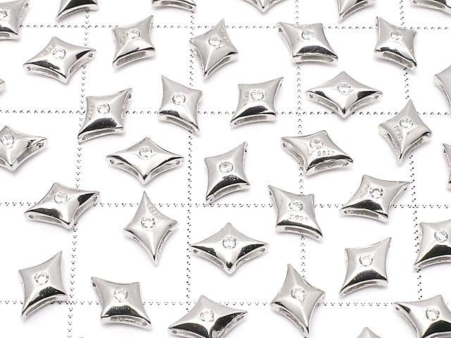 Silver 925 Sparkle Star Motif 7x5x2.5mm (with CZ) Rhodium Plated 2pcs