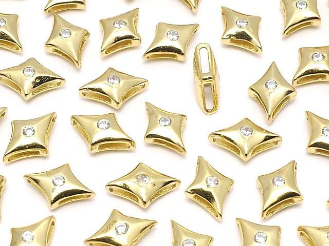 Silver 925 Sparkle Star Motif 7x5x2.5mm (with CZ) 18KGP 2pcs