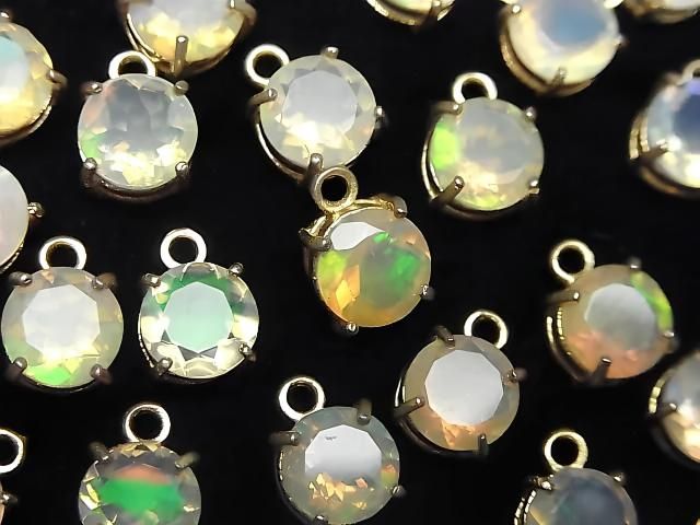 [Video] High Quality Ethiopian Opal AAA Bezel Setting Round Faceted 7x7mm 18KGP 2pcs