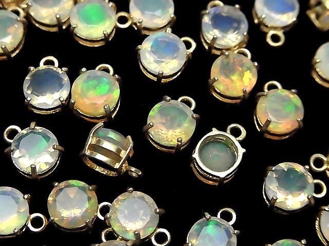 [Video] High Quality Ethiopian Opal AAA Bezel Setting Round Faceted 7x7mm 18KGP 2pcs
