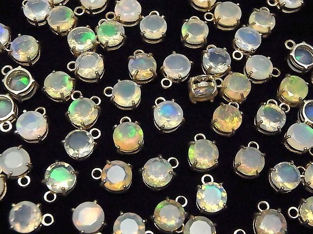 [Video] High Quality Ethiopian Opal AAA Bezel Setting Round Faceted 7x7mm 18KGP 2pcs