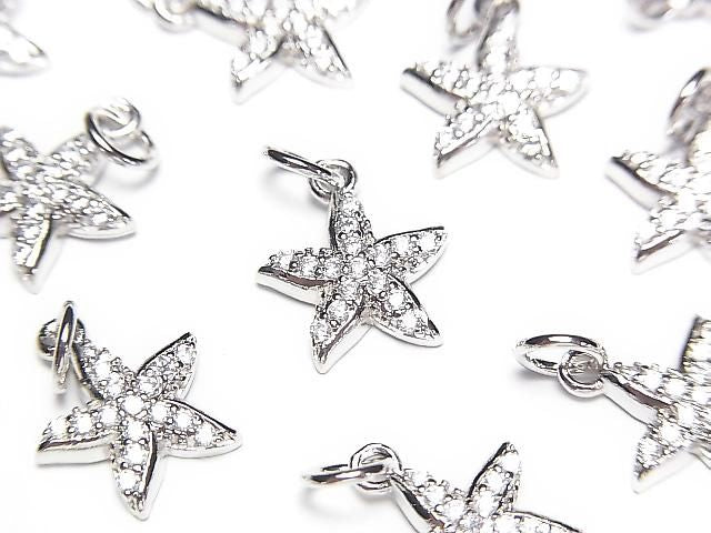 Metal parts Charm 10x10.5mm Starfish silver color (with CZ) 2 pcs