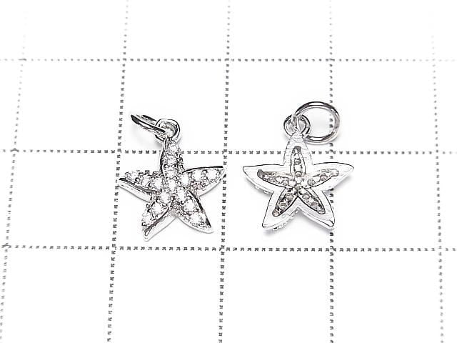 Metal parts Charm 10x10.5mm Starfish silver color (with CZ) 2 pcs