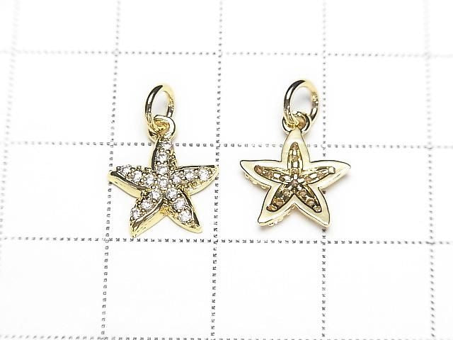 Metal parts Charm 10x10.5mm Starfish gold color (with CZ) 2 pcs