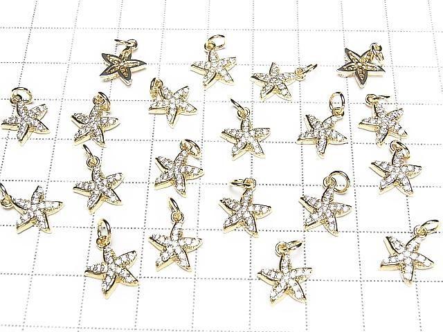 Metal parts Charm 10x10.5mm Starfish gold color (with CZ) 2 pcs