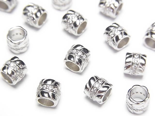 Silver925 Rondelle 5.5x5.5x5mm(with CZ) Rhodium Plated 1pc