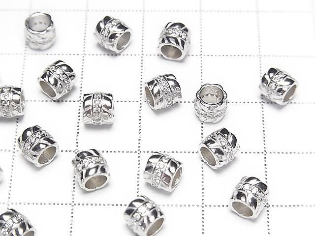 Silver925 Rondelle 5.5x5.5x5mm(with CZ) Rhodium Plated 1pc