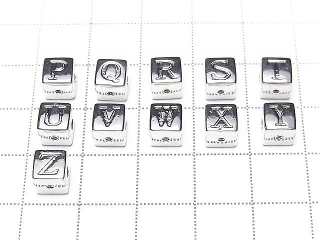 Metal parts Alphabet (Initial) Beads Cube Shape 6x6x6mm Silver Color 2pcs