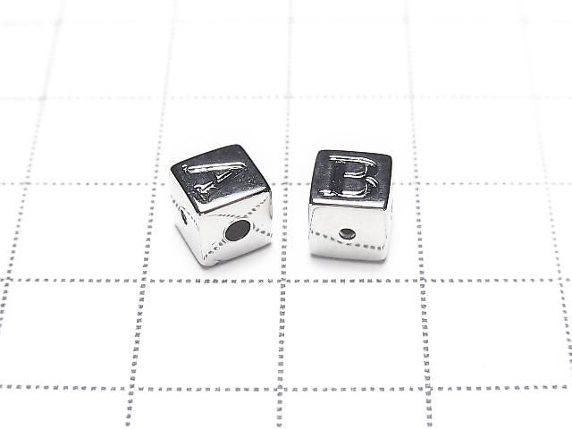 Metal parts Alphabet (Initial) Beads Cube Shape 6x6x6mm Silver Color 2pcs