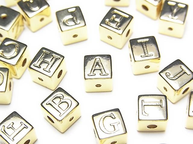 Metal parts Alphabet (Initial) Beads Cube Shape 6x6x6mm Gold Color 2pcs