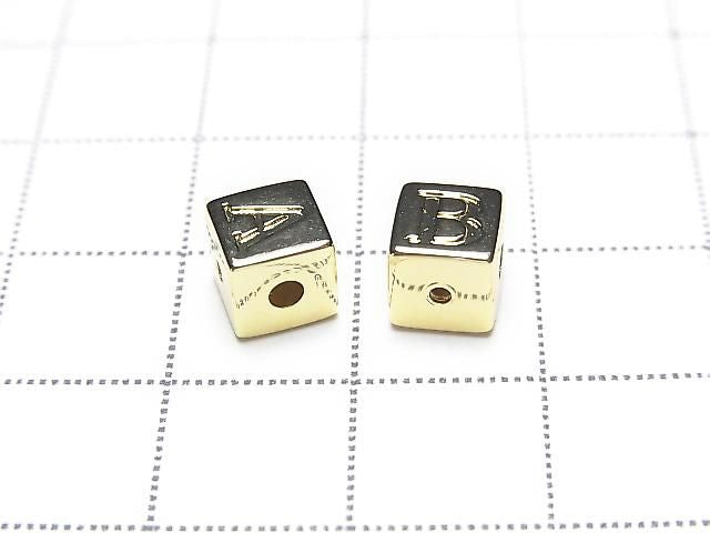Metal parts Alphabet (Initial) Beads Cube Shape 6x6x6mm Gold Color 2pcs