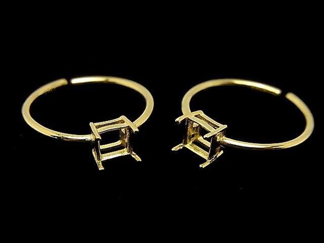 [Video] Silver925 Ring Frame (Prong Setting) Square Faceted 4.5mm 18KGP Free Size 1pc