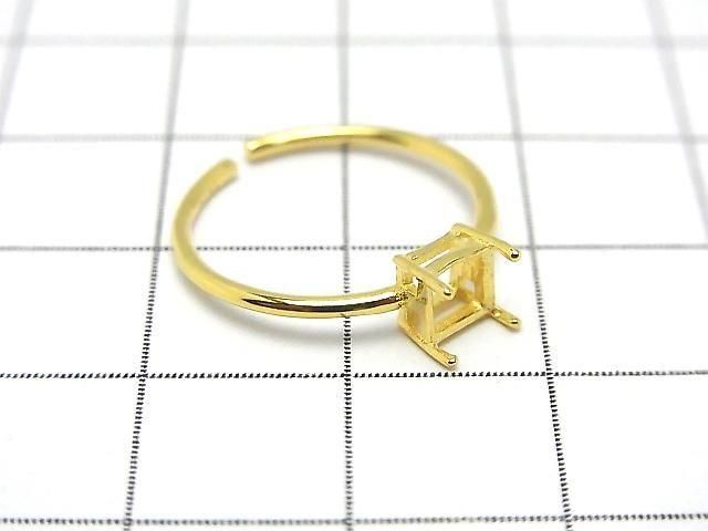 [Video] Silver925 Ring Frame (Prong Setting) Square Faceted 4.5mm 18KGP Free Size 1pc