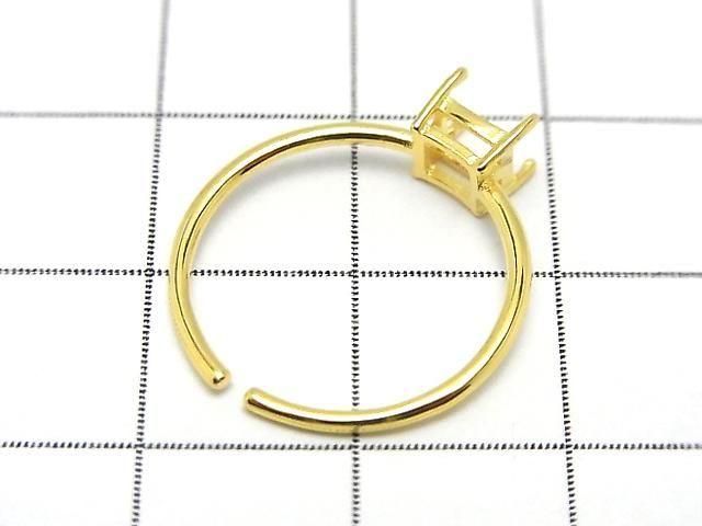 [Video] Silver925 Ring Frame (Prong Setting) Square Faceted 4.5mm 18KGP Free Size 1pc
