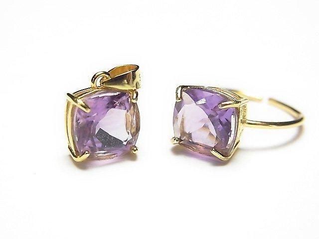 [Video] Silver925 Ring Frame (Prong Setting) Square Faceted 4.5mm 18KGP Free Size 1pc