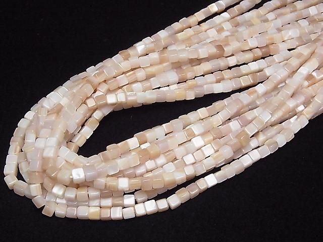 [Video] High Quality pink shell AAA cube 4x4x4mm half or 1strand beads (approx. 15inch/38cm)