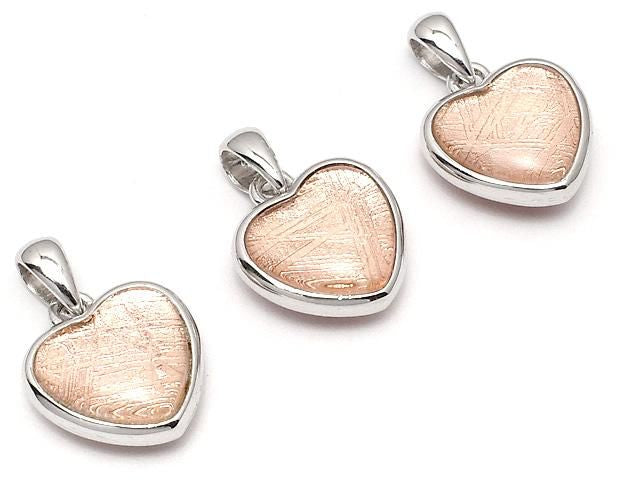[Video] Meteorite (Muonionalusta) Heart Pendant 12x12mm Both Side Finish Pink Gold Silver925 1pc