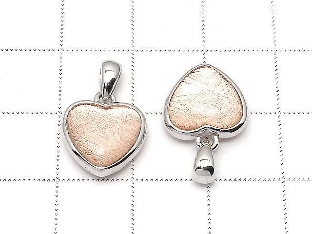 [Video] Meteorite (Muonionalusta) Heart Pendant 12x12mm Both Side Finish Pink Gold Silver925 1pc
