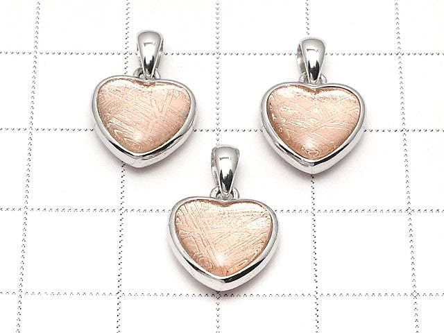 [Video] Meteorite (Muonionalusta) Heart Pendant 12x12mm Both Side Finish Pink Gold Silver925 1pc