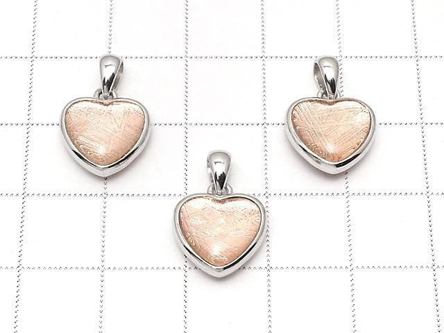[Video] Meteorite (Muonionalusta) Heart Pendant 12x12mm Both Side Finish Pink Gold Silver925 1pc