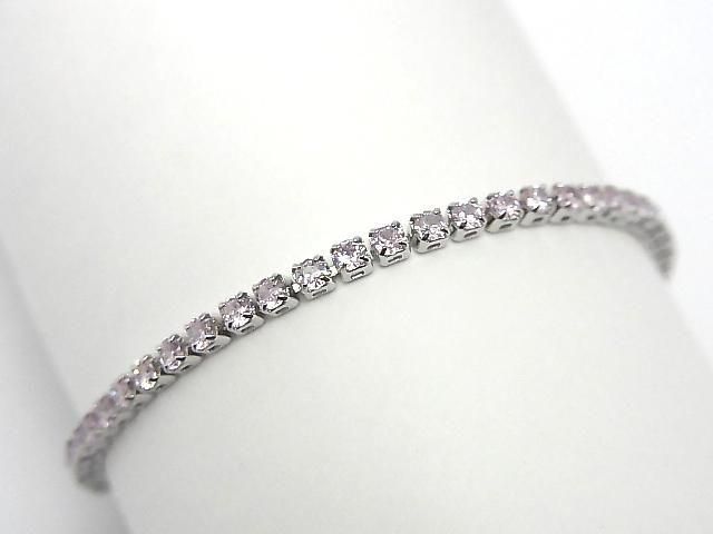 Metal Parts Tennis Bracelet (CZ) [pink] Silver color 1pc