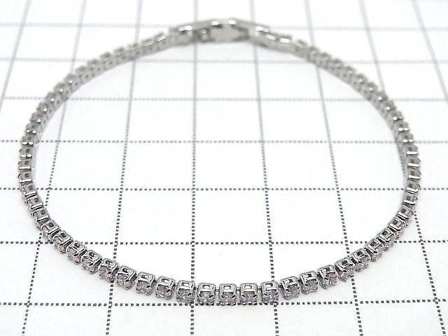Metal Parts Tennis Bracelet (CZ) [pink] Silver color 1pc
