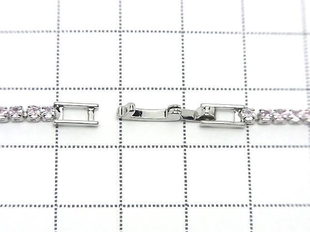 Metal Parts Tennis Bracelet (CZ) [pink] Silver color 1pc