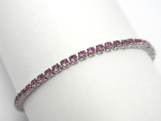 Metal Parts Tennis Bracelet (Synthetic Corundum) [Rose] Silver color 1pc